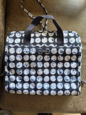 Vera Bradley Black Travel Bag with White and Blue Dot Floral Print